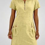 Women's Cotton Dress with Zipper Pocket in Yellow