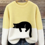 Women's Soft Cat Graphic Sweater in Yellow