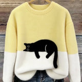 Women's Soft Cat Graphic Sweater in Yellow