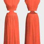 High-Neck Top & Side-Slit Skirt Set in Orange