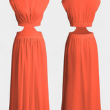 High-Neck Top & Side-Slit Skirt Set in Orange