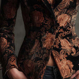 Bertille | Floral Printed Black and Bronze Tailored Blazer