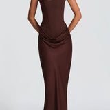 Women's Square Neck Maxi Dress in Brown