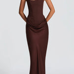 Women's Maxi Dress with Square Neck in Brown