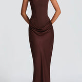 Women's Maxi Dress with Square Neck in Brown