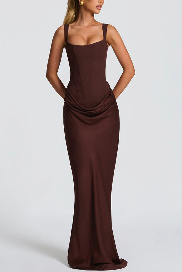 Women's Maxi Dress with Square Neck in Brown