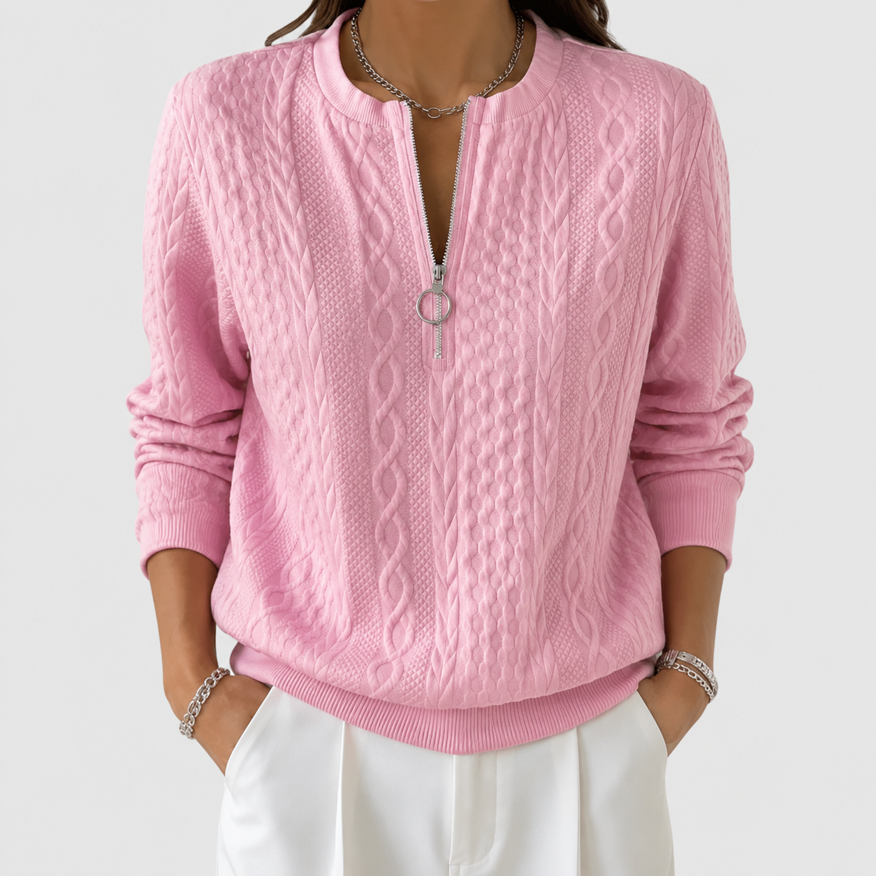 Women's Cable-Knit Zip Sweater