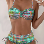 Women's Sexy Ethnic Print Bikini Set in Green