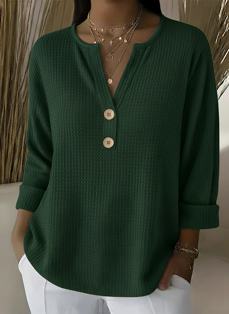 Women's Henley Button Top in Green