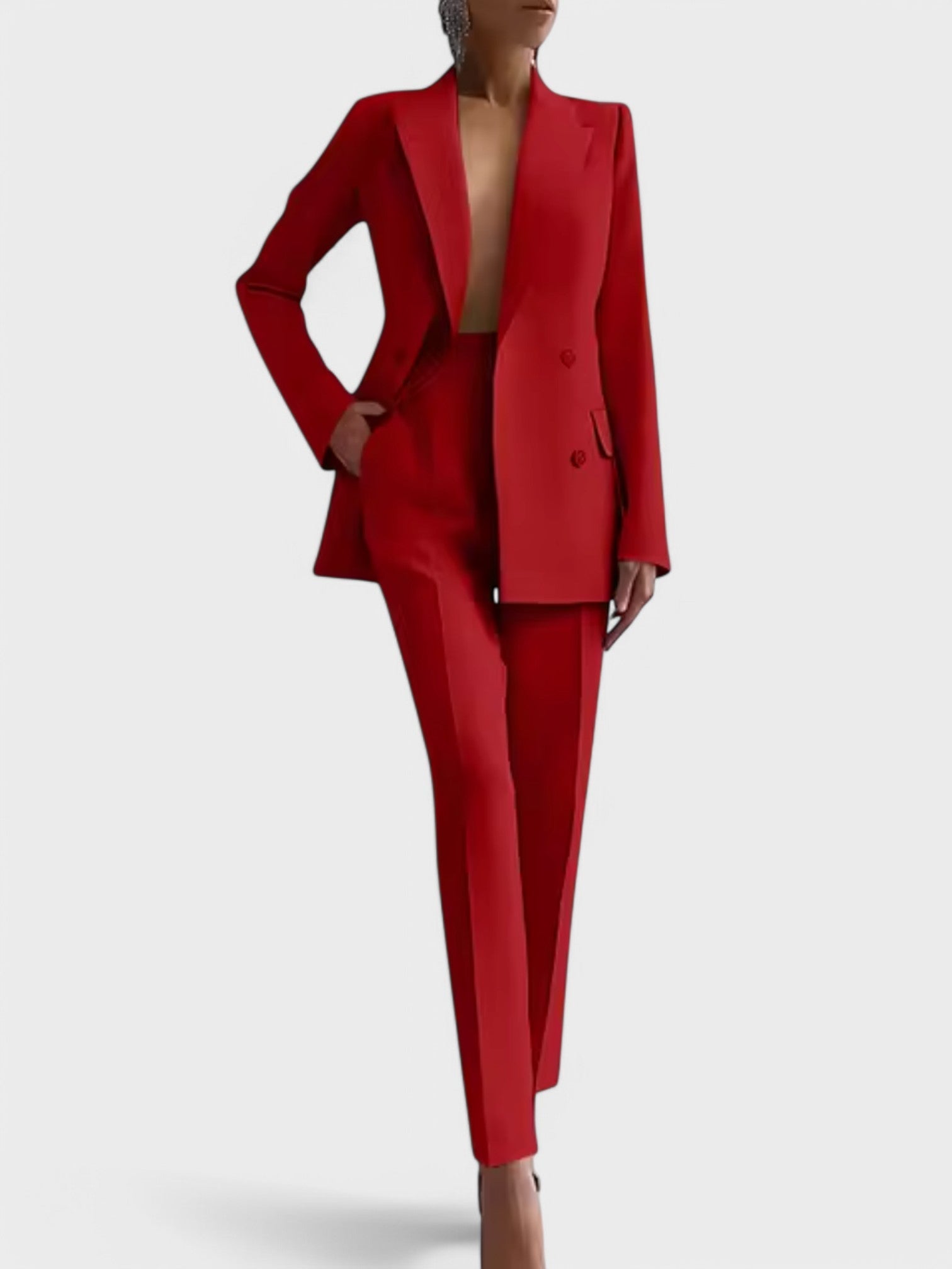 Women's Blazer and Pants Set in Red
