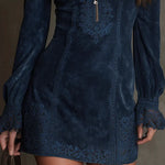 Women's Blue Suede Mini Dress with Lace, photo 2
