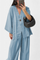 V-Neck Top with Straight-Leg Pants Set in Light Blue