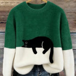 Women's Soft Cat Graphic Sweater in Green