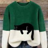Women's Soft Cat Graphic Sweater in Green