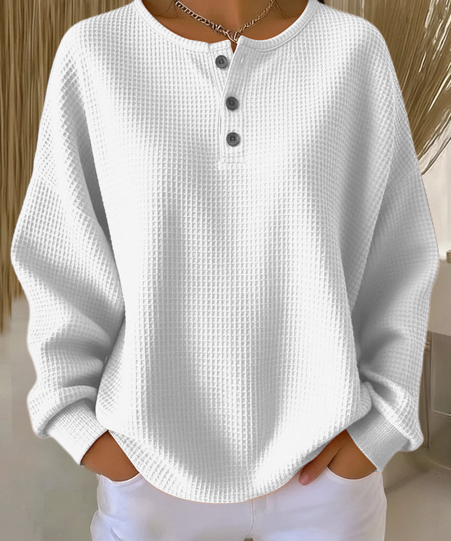 Women's Waffle Henley Sweatshirt in White
