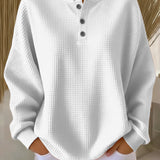 Women's Waffle Henley Sweatshirt in White