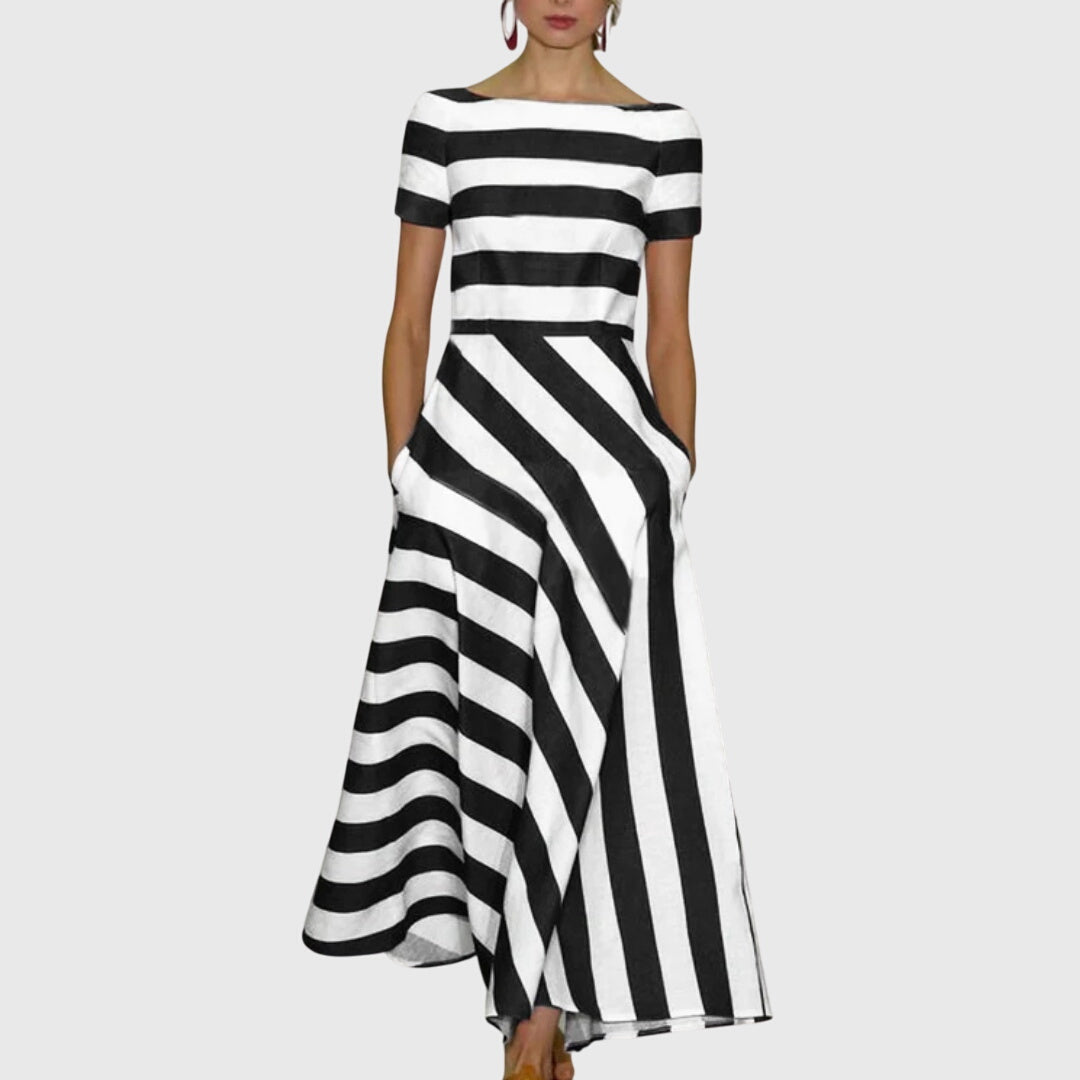 Carly Striped Midi Dress in Black