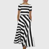 Carly Striped Midi Dress in Black