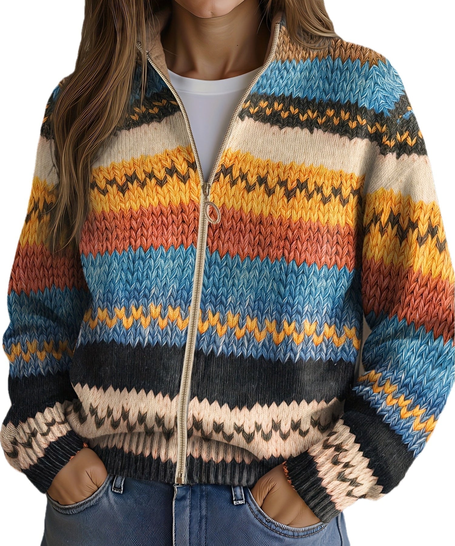 Women's Striped Zip Cardigan, photo 2