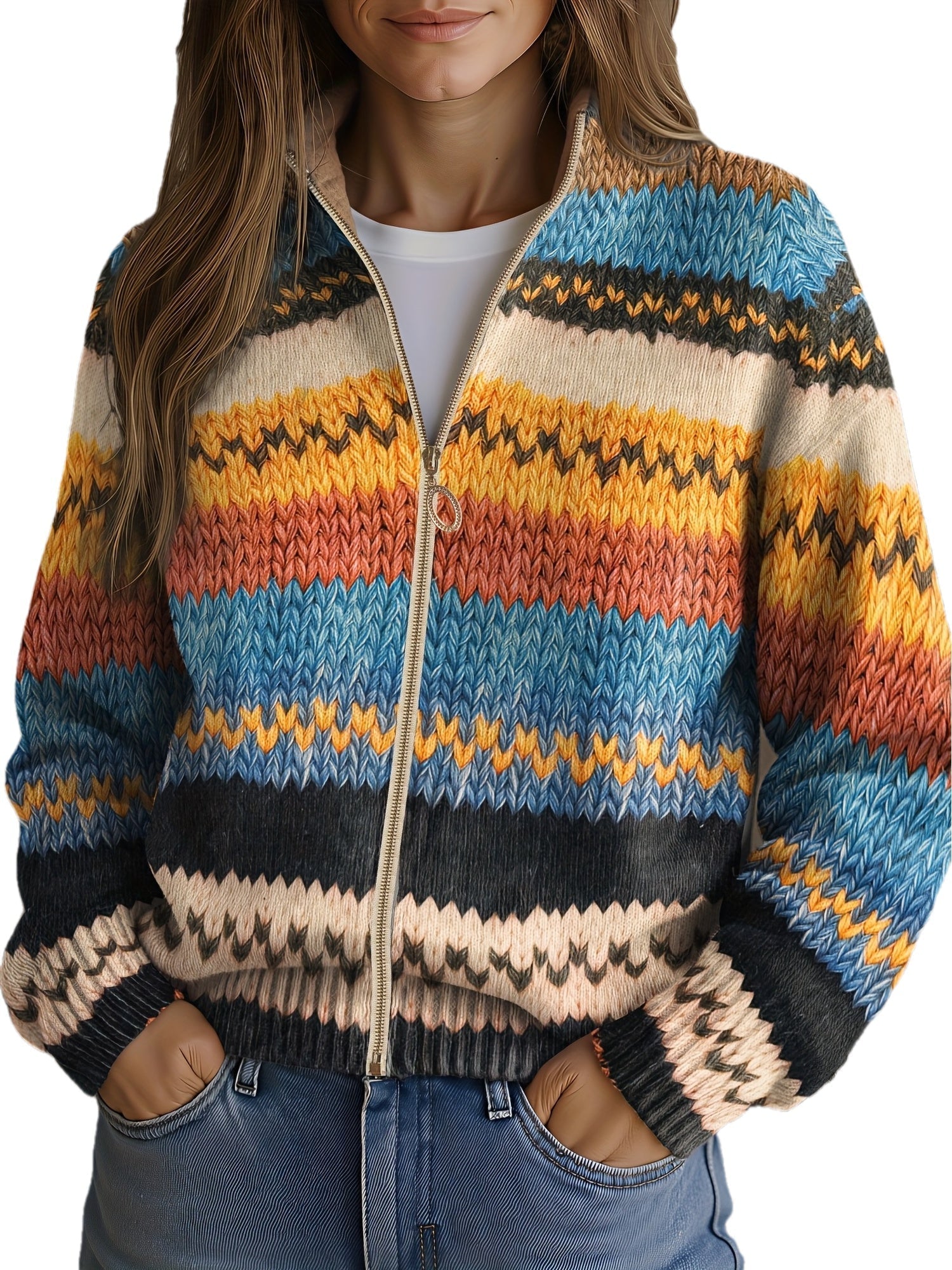 Women's Striped Zip Cardigan, photo 2