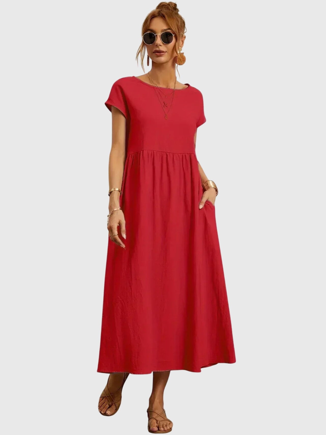 Women's Casual Pocket Dress in Red
