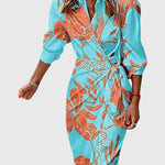 Women's Elegant Wrap Dress with Print in Turquoise