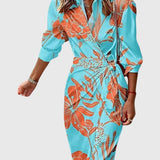 Women's Elegant Wrap Dress with Print in Turquoise