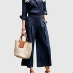 Zaryelle Comfortable Two-Piece Set in Navy