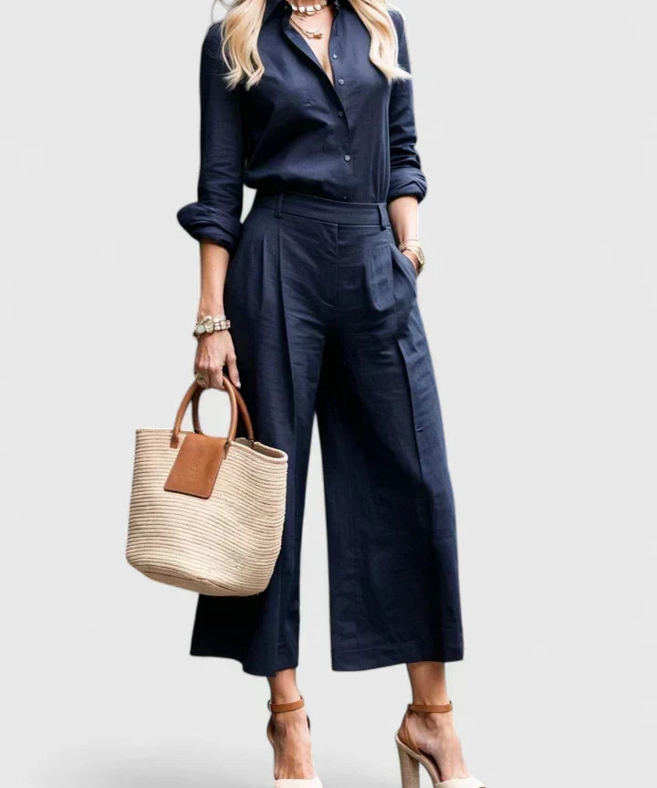 Zaryelle Comfortable Two-Piece Set in Navy