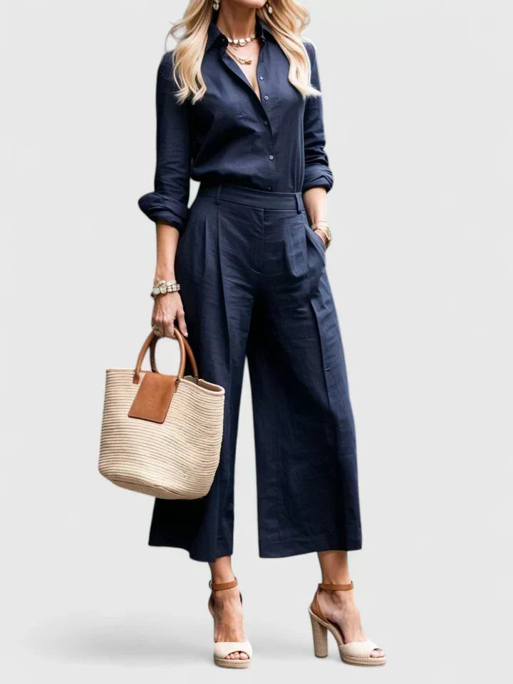 Zaryelle Comfortable Two-Piece Set in Navy