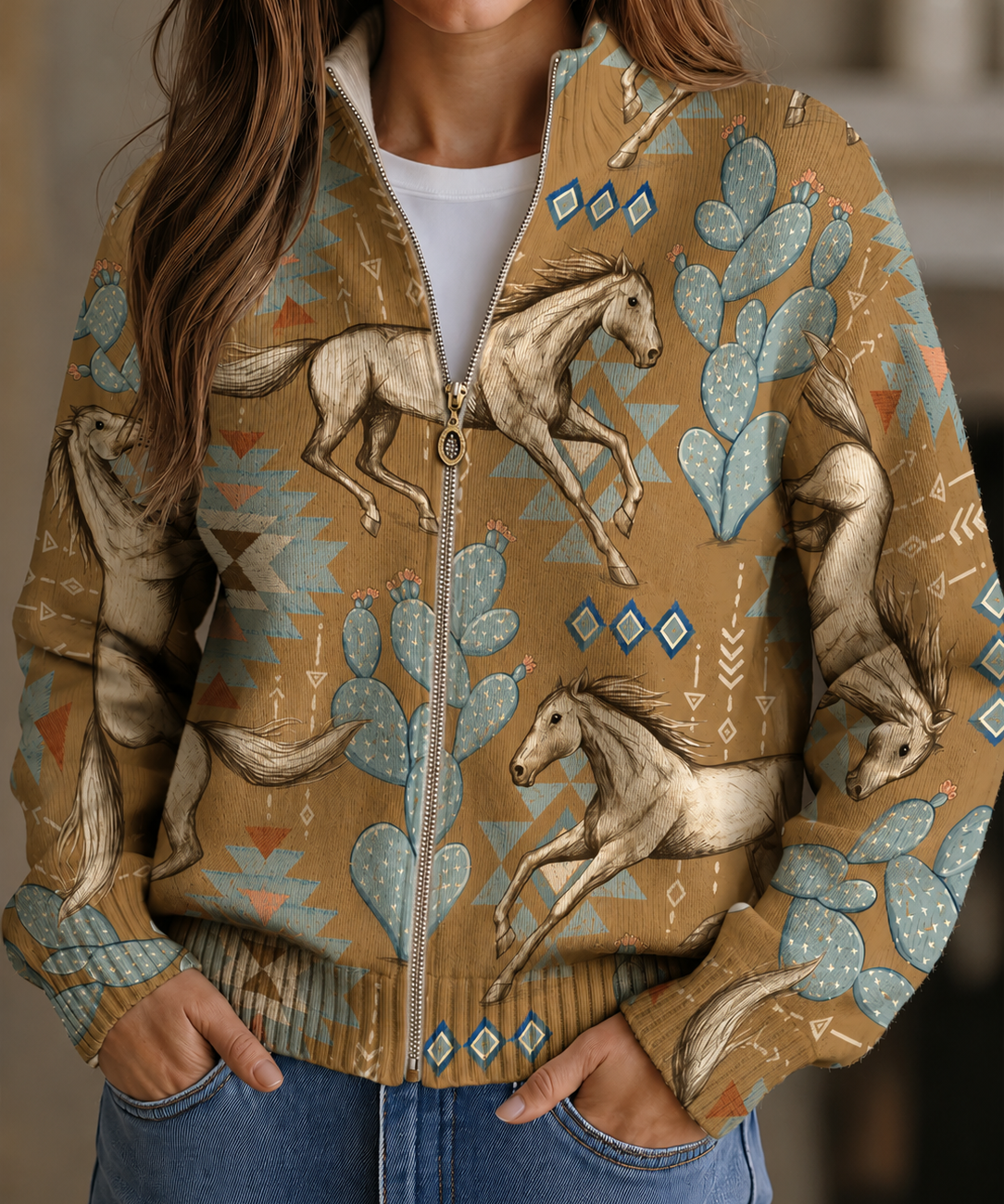 Women's Desert Print Zip Cardigan