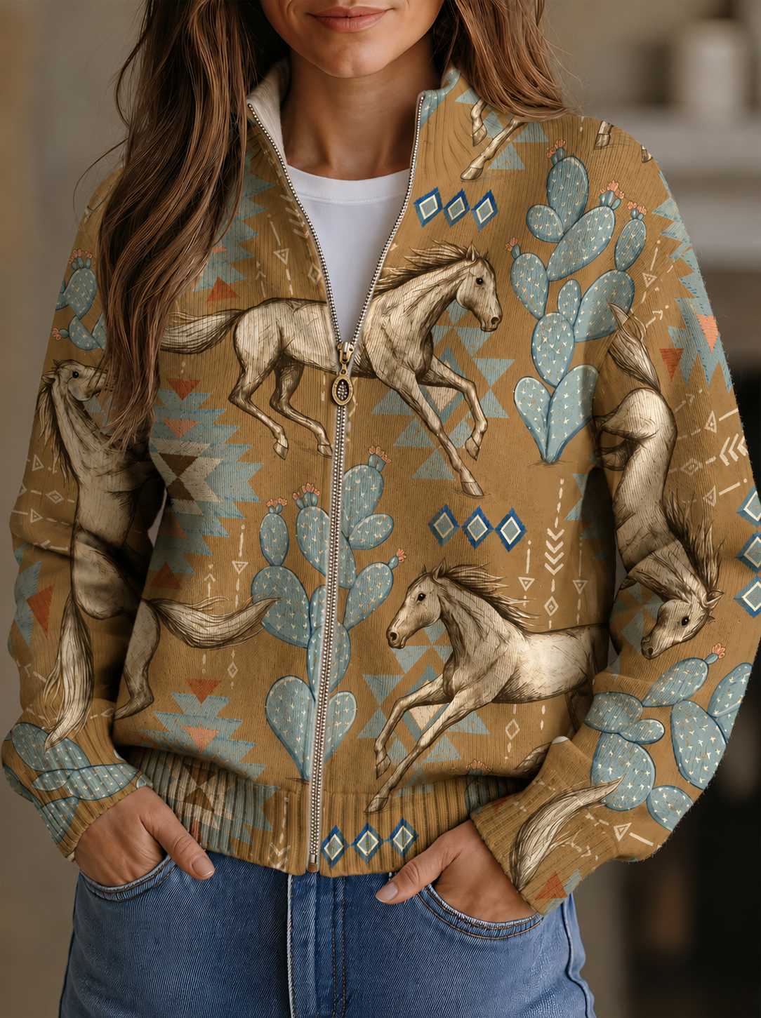Women's Desert Print Zip Cardigan