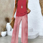 Women's Sleeveless Top And Wide-Leg Pants Set in Pink / Wine Red