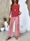 Women's Sleeveless Top And Wide-Leg Pants Set in Pink / Wine Red