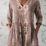 Elise Long Blouse with V-Neck in Pink