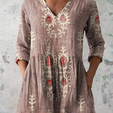 Elise Long Blouse with V-Neck in Pink