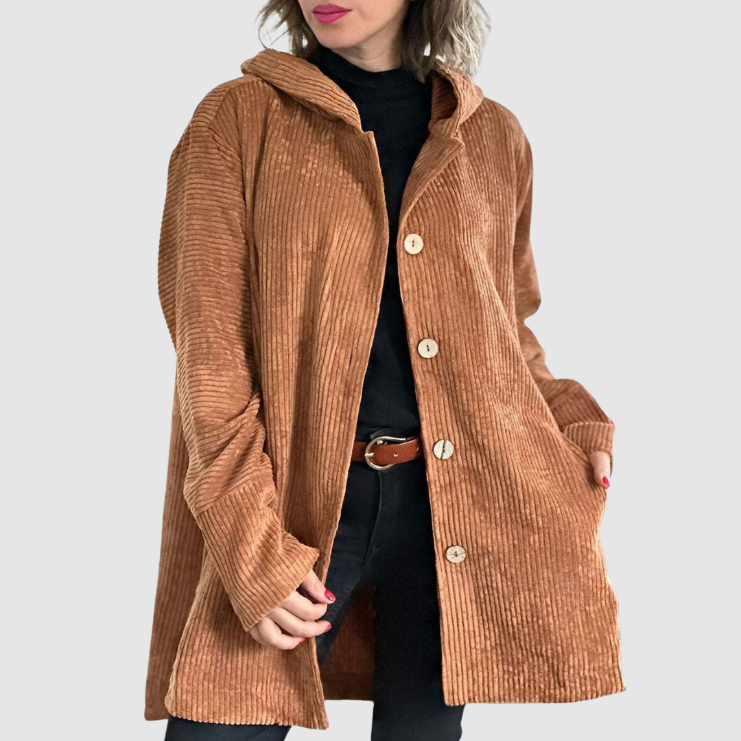 Women's Comfortable Velvet Hooded Jacket in Khaki