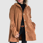 Women's Comfortable Velvet Hooded Jacket in Khaki