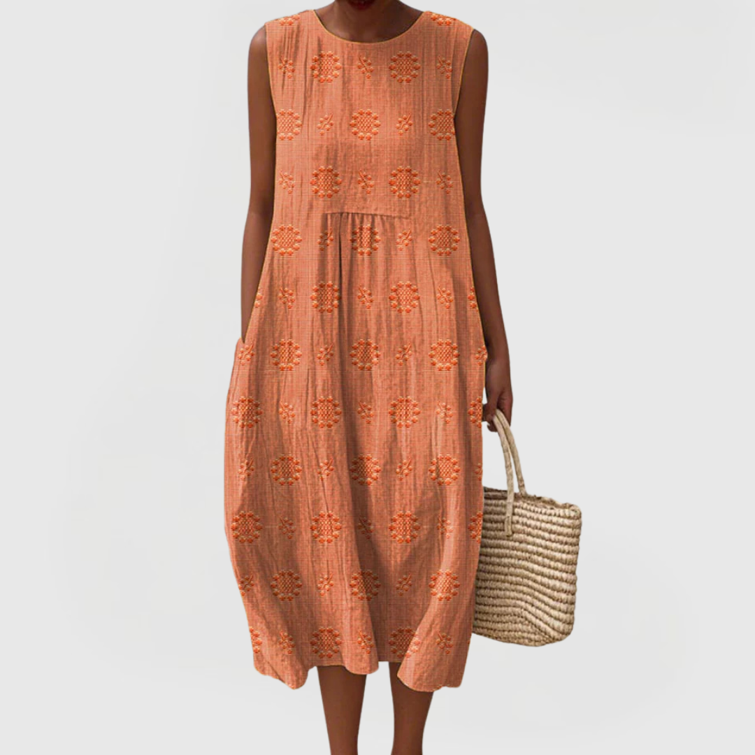 Women's Elegant Dress with Pockets in Yellow / Orange