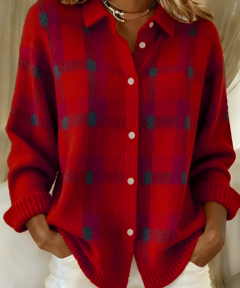 Camille Plaid Cardigan in Red
