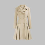 Elegant Double-Breasted Long-Sleeve Coat in Beige