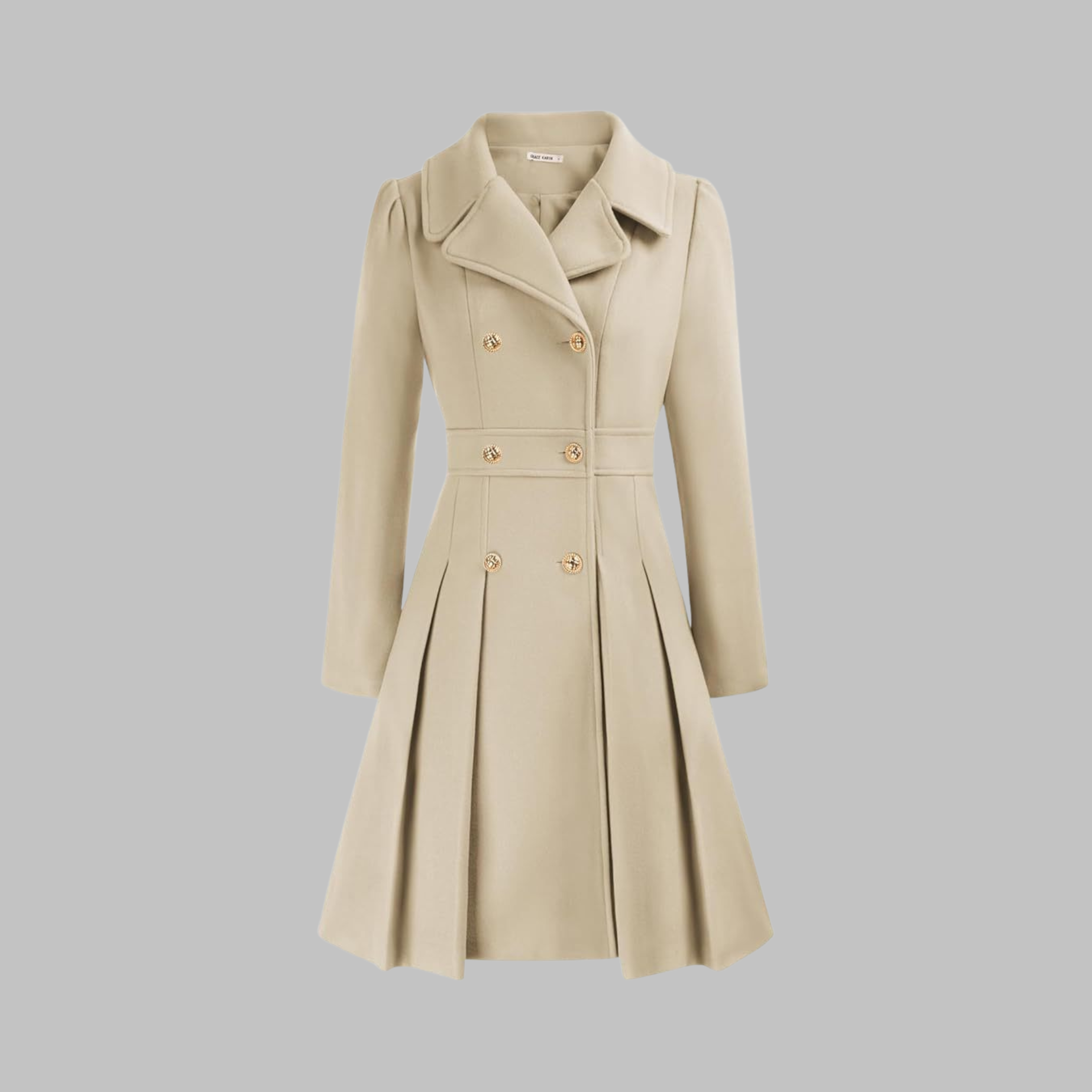 Elegant Double-Breasted Long-Sleeve Coat in Beige