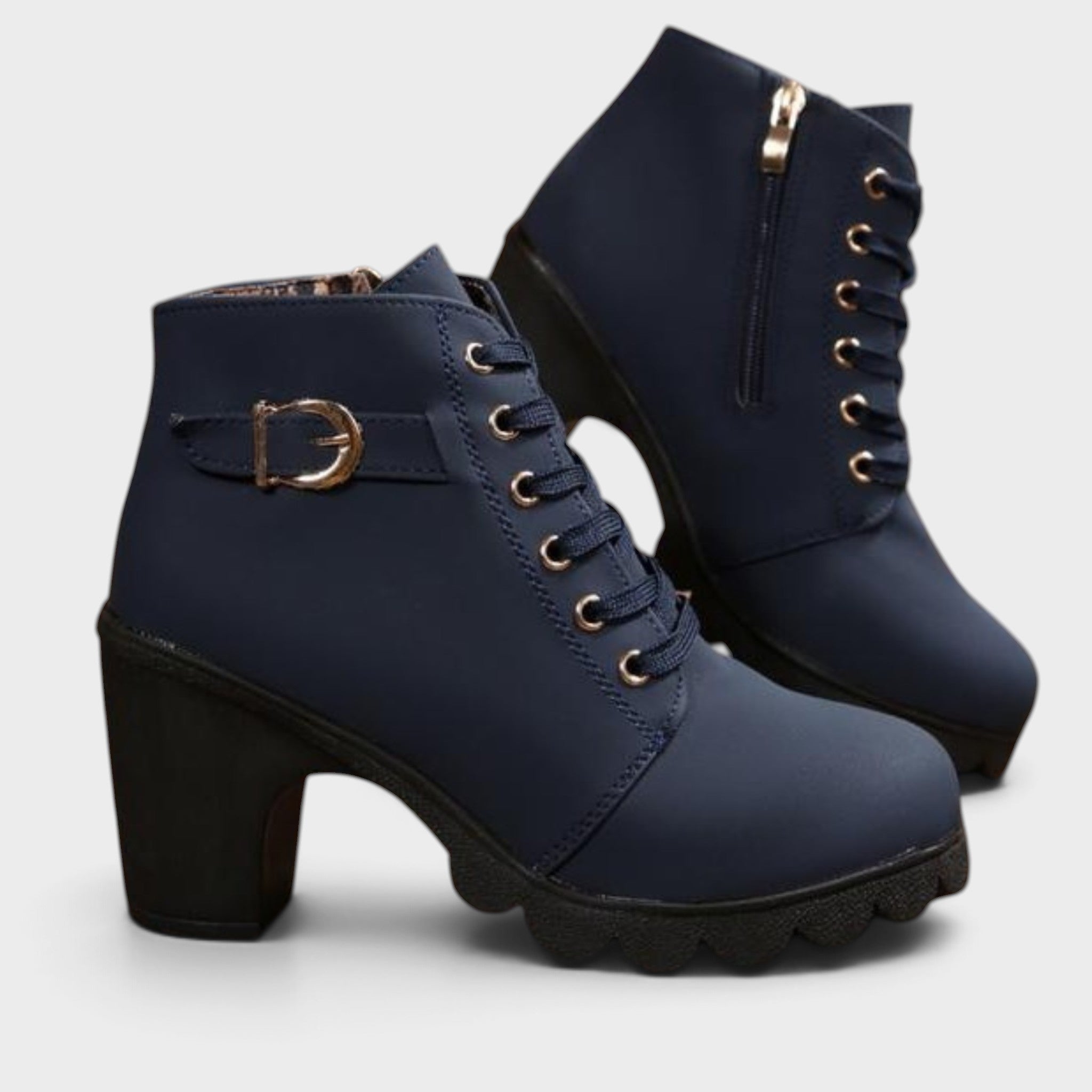 Women's Chic Buckle Ankle Boots in Blue