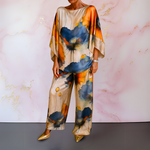 Satin Two-Piece Women's Set in Navy Blue