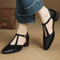Leather T-Strap Shoes with Braided Strap in Black