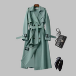 Women's Elegant Knee-Length Loose Fit Coat in Green