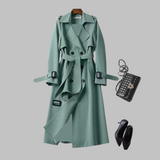 Women's Elegant Knee-Length Loose Fit Coat in Green