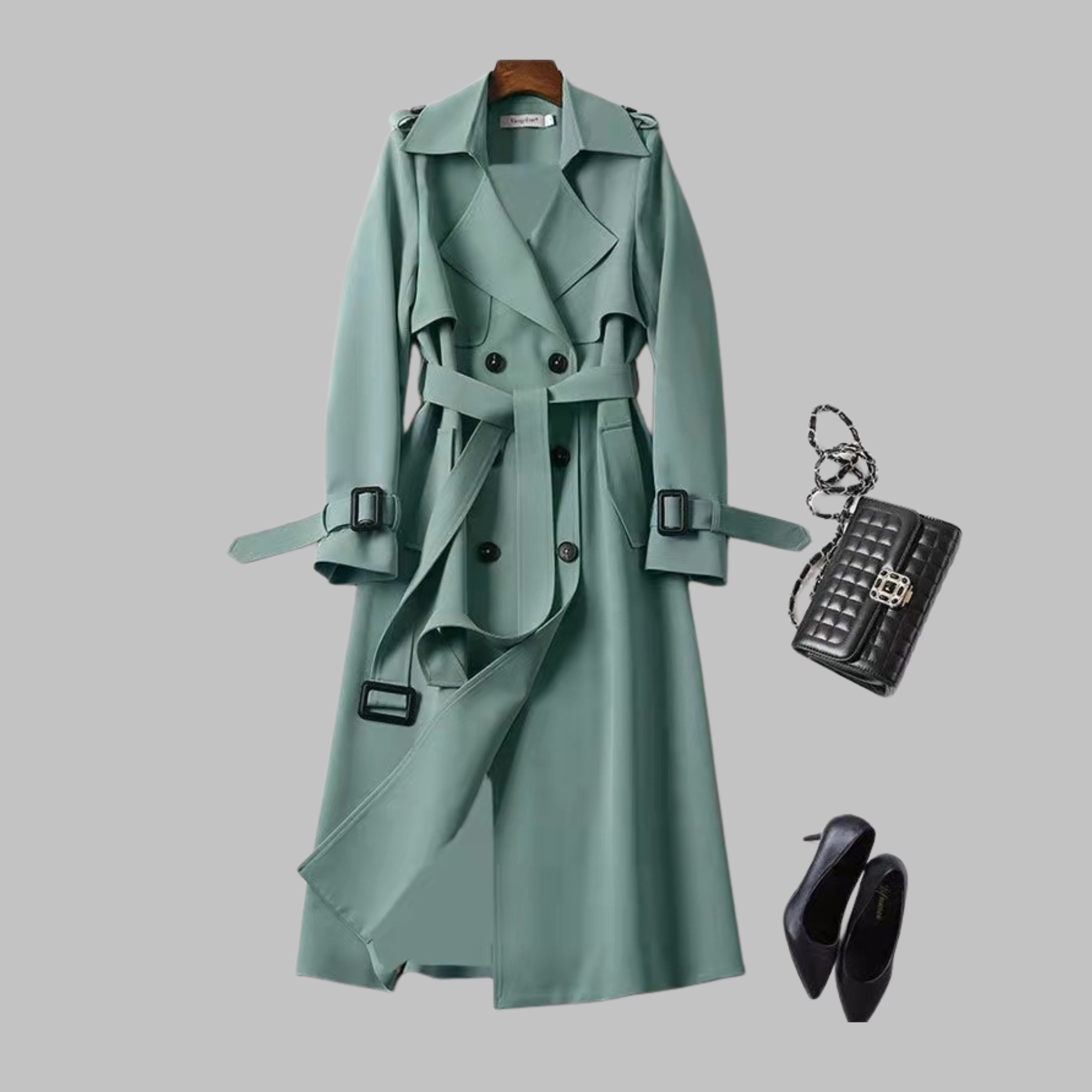 Women's Elegant Knee-Length Loose Fit Coat in Green