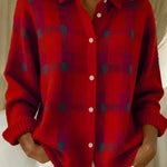 Brittany Plaid Button Cardigan in Red