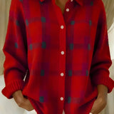 Brittany Plaid Button Cardigan in Red